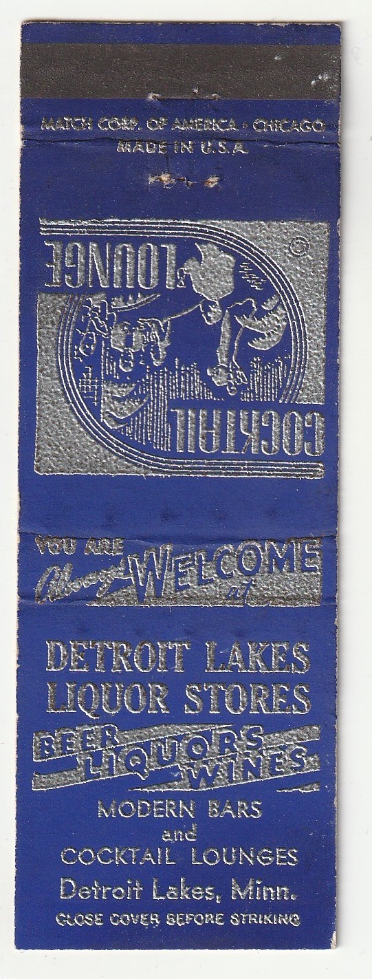 MATCHBOOK COVER - DETROIT LAKES LIQUOR STORES - MINNESOTA - BARS - LOUNGES