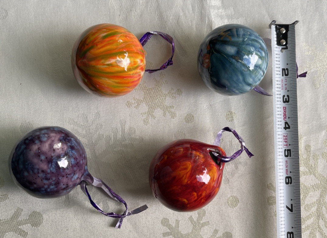 Tom Phelps Signed Studio Pottery Christmas Ball Hanging Ornament Set 4 Vintage