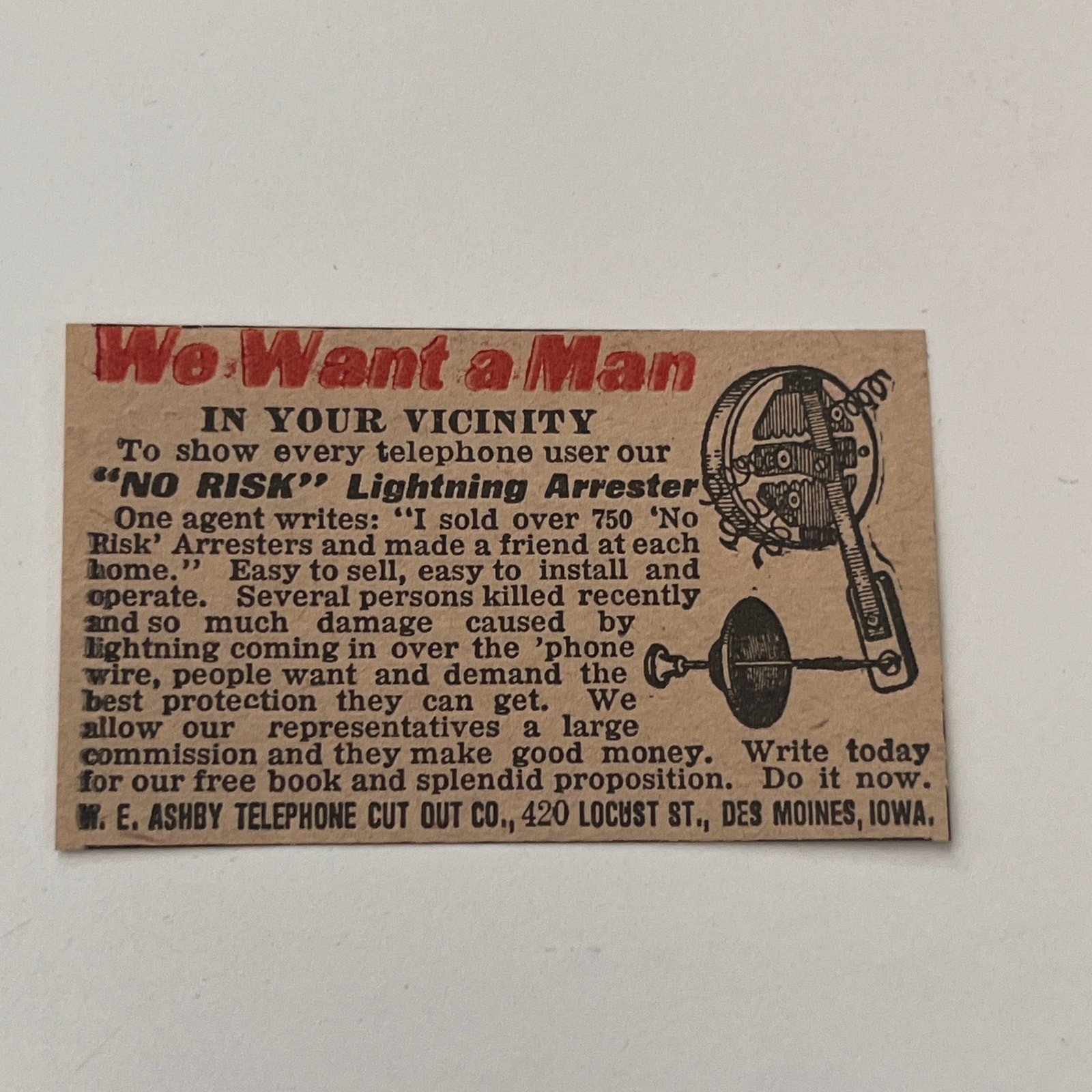 We Want A Man In Your Vicinity No Risk Lightning Arrester 1911 Clipping SAH7-S38