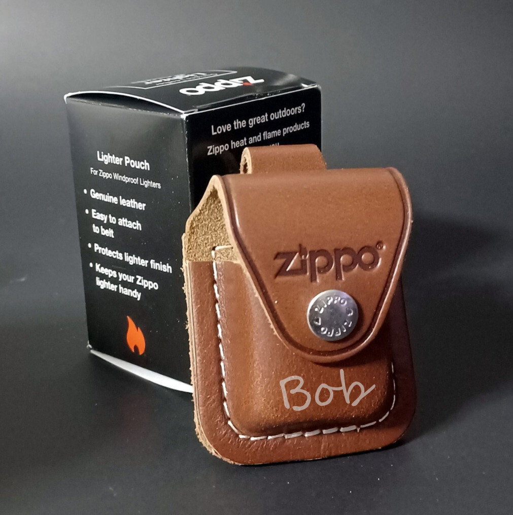 Personalized Genuine Brown Leather Zippo Lighter Pouch with Loop-Custom Engraved