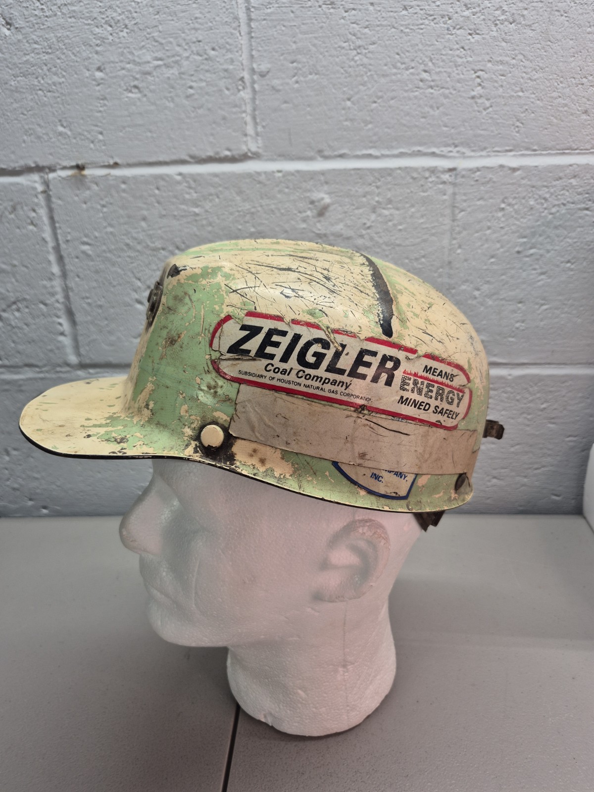 Vtg MSA Comfo Cap Tiger Stripe Low Vein Coal Miner Helmet Zeigler IL Stickers