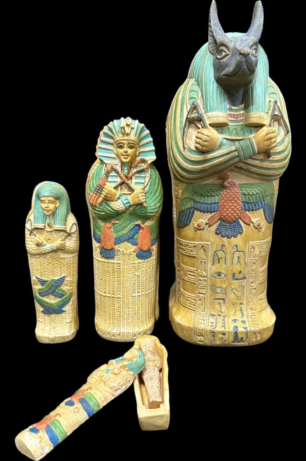 RARE ANCIENT EGYPTIAN ANTIQUES Coffin With Head God Anubis and 4 Pharaonic Mummy