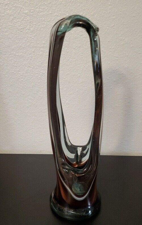 Stretch Swung Art Glass Vase Multicolor Purple White Clear Swirls Hand Blown VTG