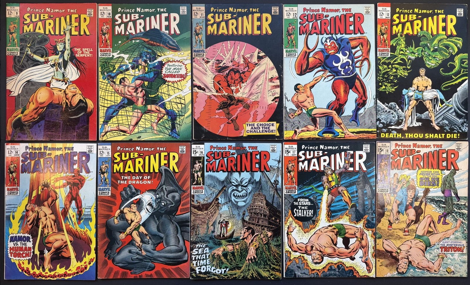 Sub-Mariner 9-18 FULL RUN Namor Silver Age Marvel comic lot Thomas Buscema