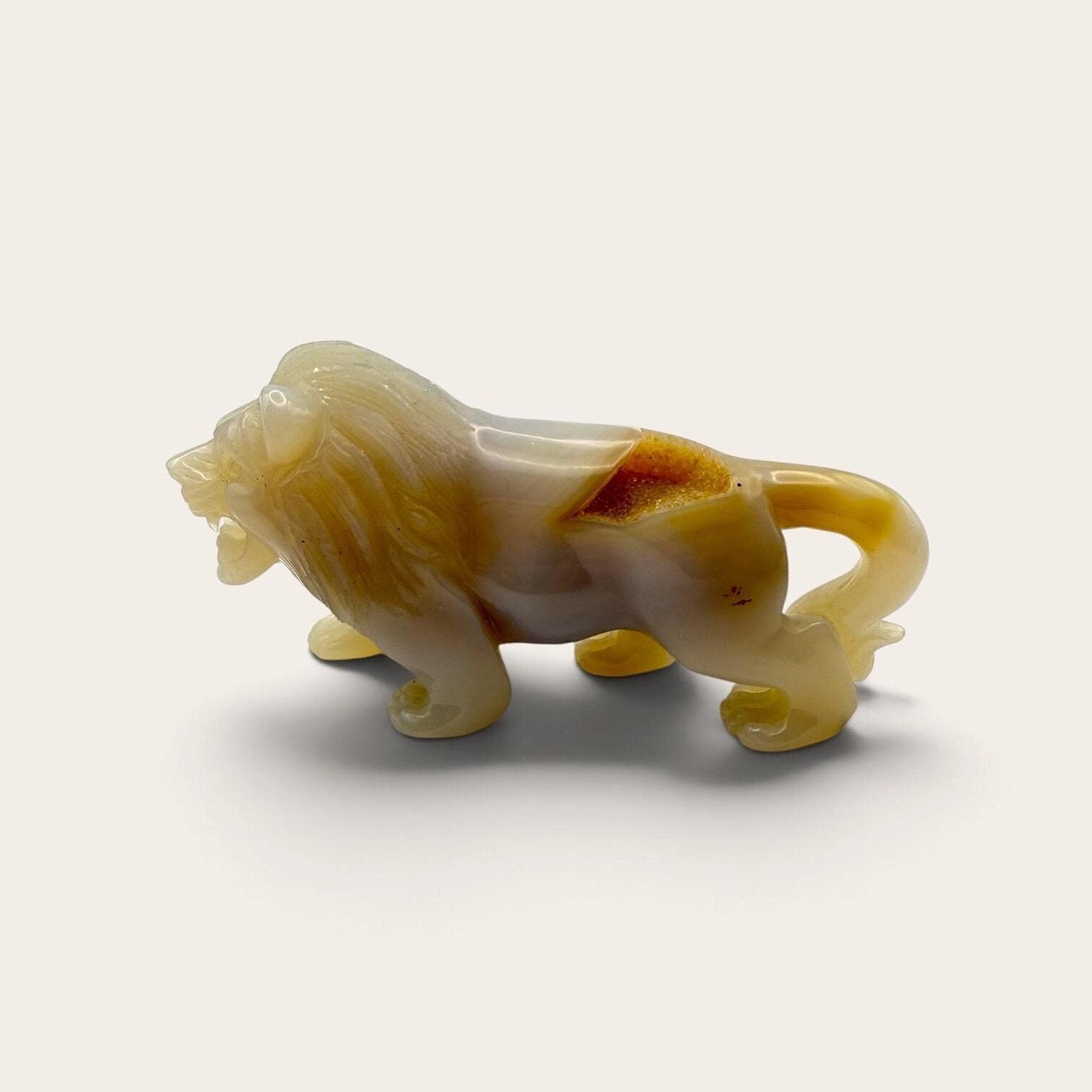 Light Agate Lion Carving, 5-Inch Natural Druzy Stone Figurine