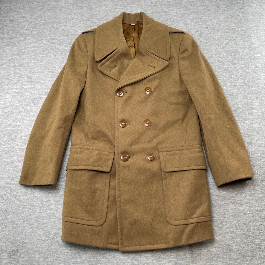 WW2 Military Jacket Size 34R Wool Mackinaw Overcoat Quartermaster Depot 40s 50s