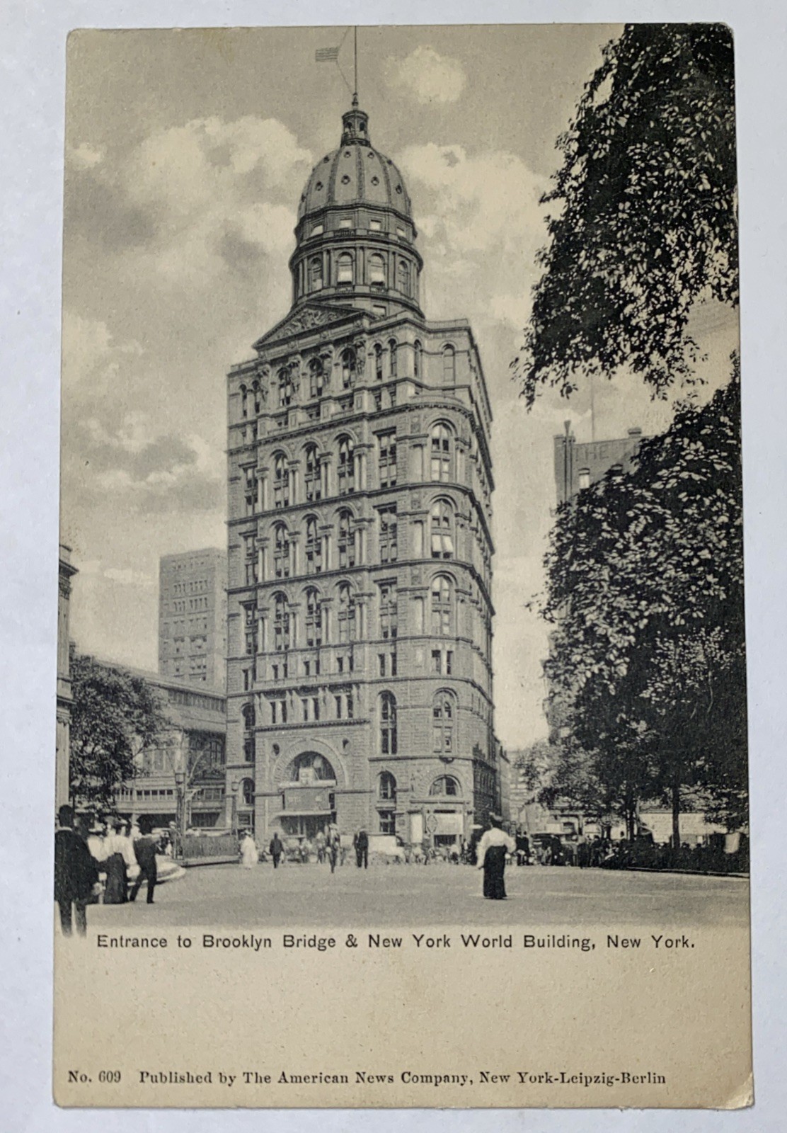 Antique Postcard Entrance Brooklyn Bridge & NY World Bldg Undivide Back