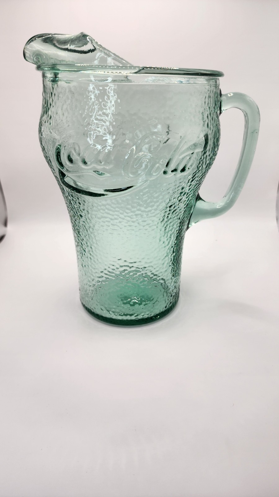 Vintage Heavy Green Pebbled Glass Coca-Cola Pitcher 64oz 2 Qt - EUC