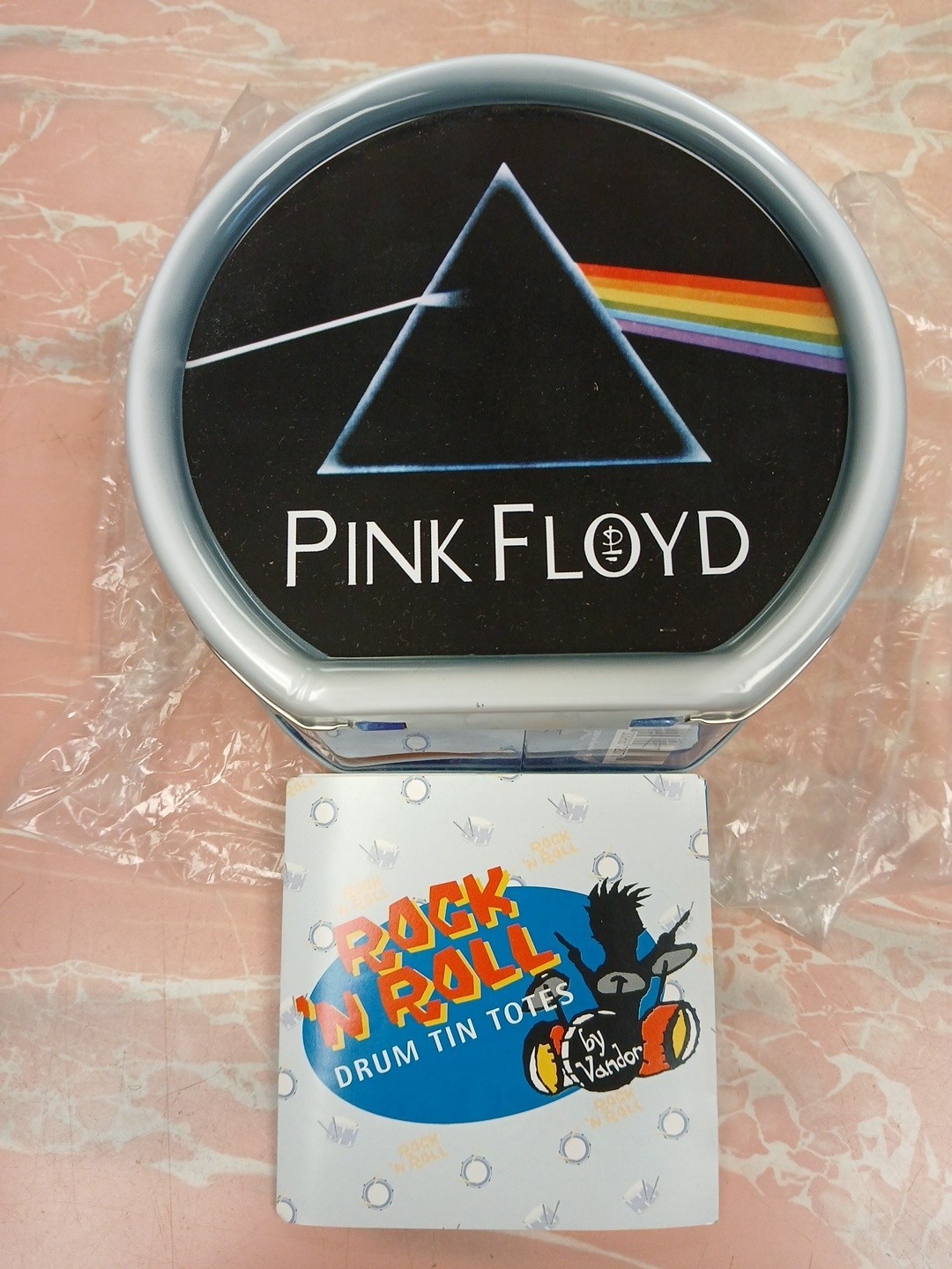 VINTAGE 'THE DARK SIDE OF THE MOON' PRISM GRAPHIC DRUM-SHAPED TIN CONTAINER NEW