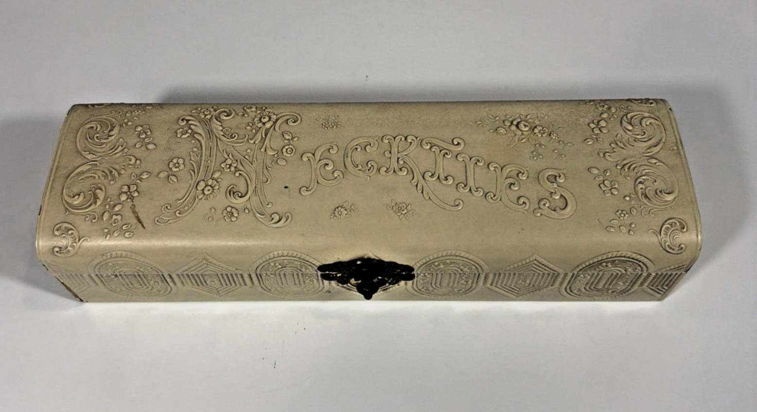 Vintage Victorian Style Celluloid Necktie Box Elaborate Lettering & Flowers