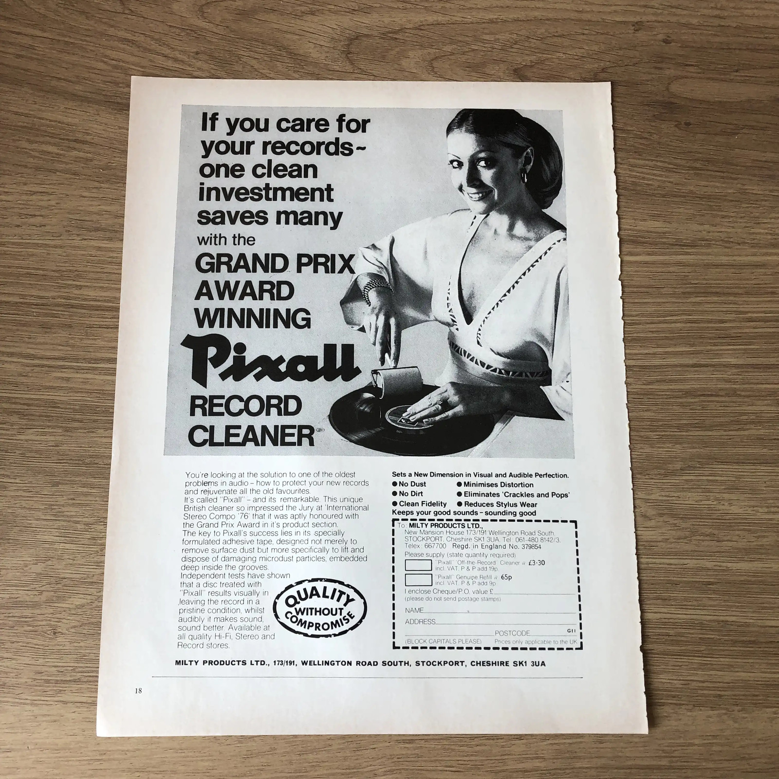HIFIS06 MAGAZINE ADVERT 11X8 THE AWARD WINNING PIXALL RECORD CLEANER