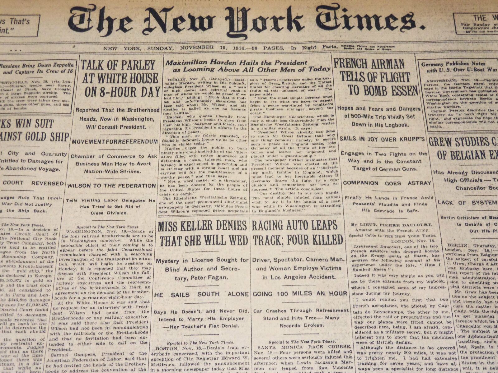 1916 NOVEMBER 19 NEW YORK TIMES - MISS KELLER DENIES THAT SHE WILL WED - NT 7726