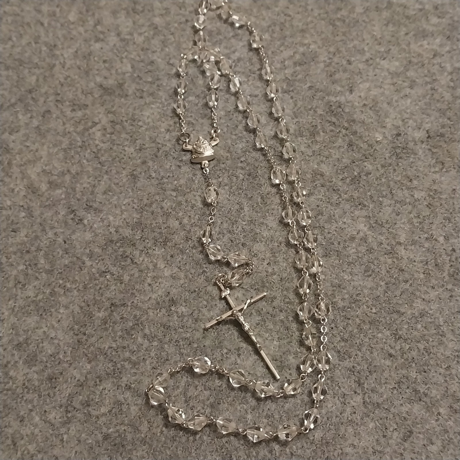 Vintage Creed Rosary. PERFECT Cond.- Sterling Silver & Crystal Beads Catholic