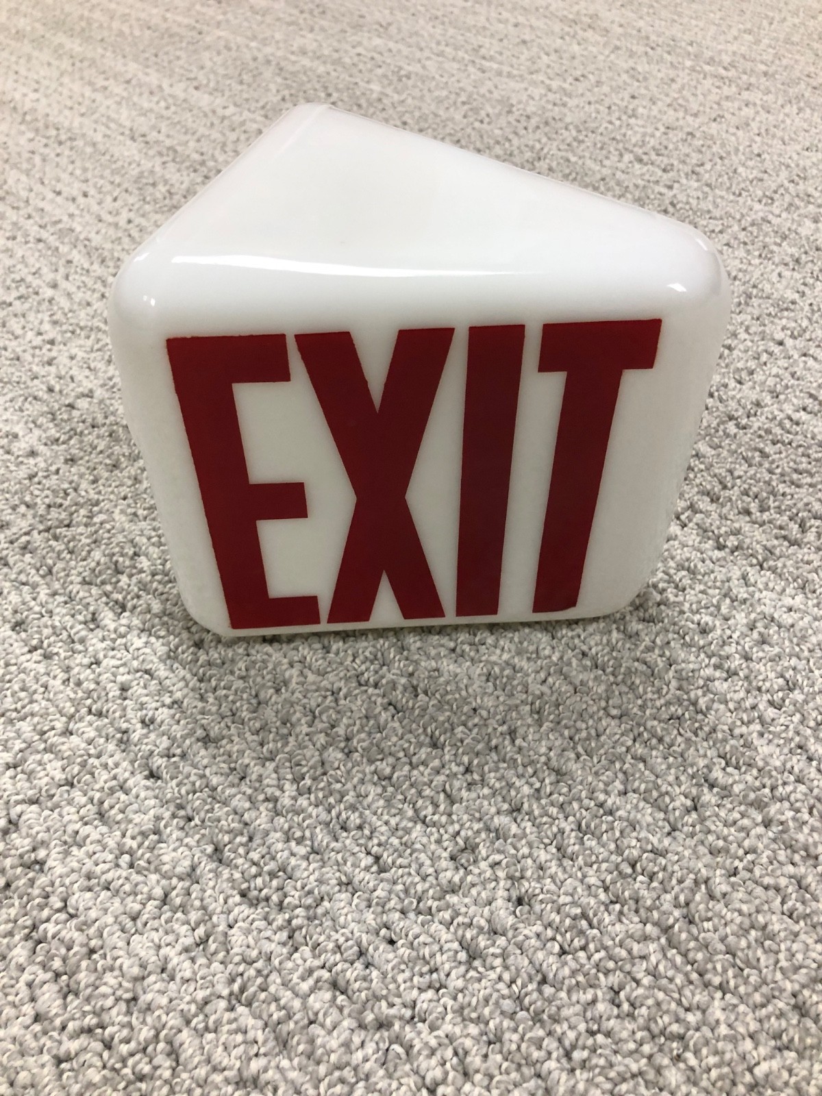 Vtg Double Sided Triangular Milk Glass EXIT Sign Globe Movie Theater Light Shade