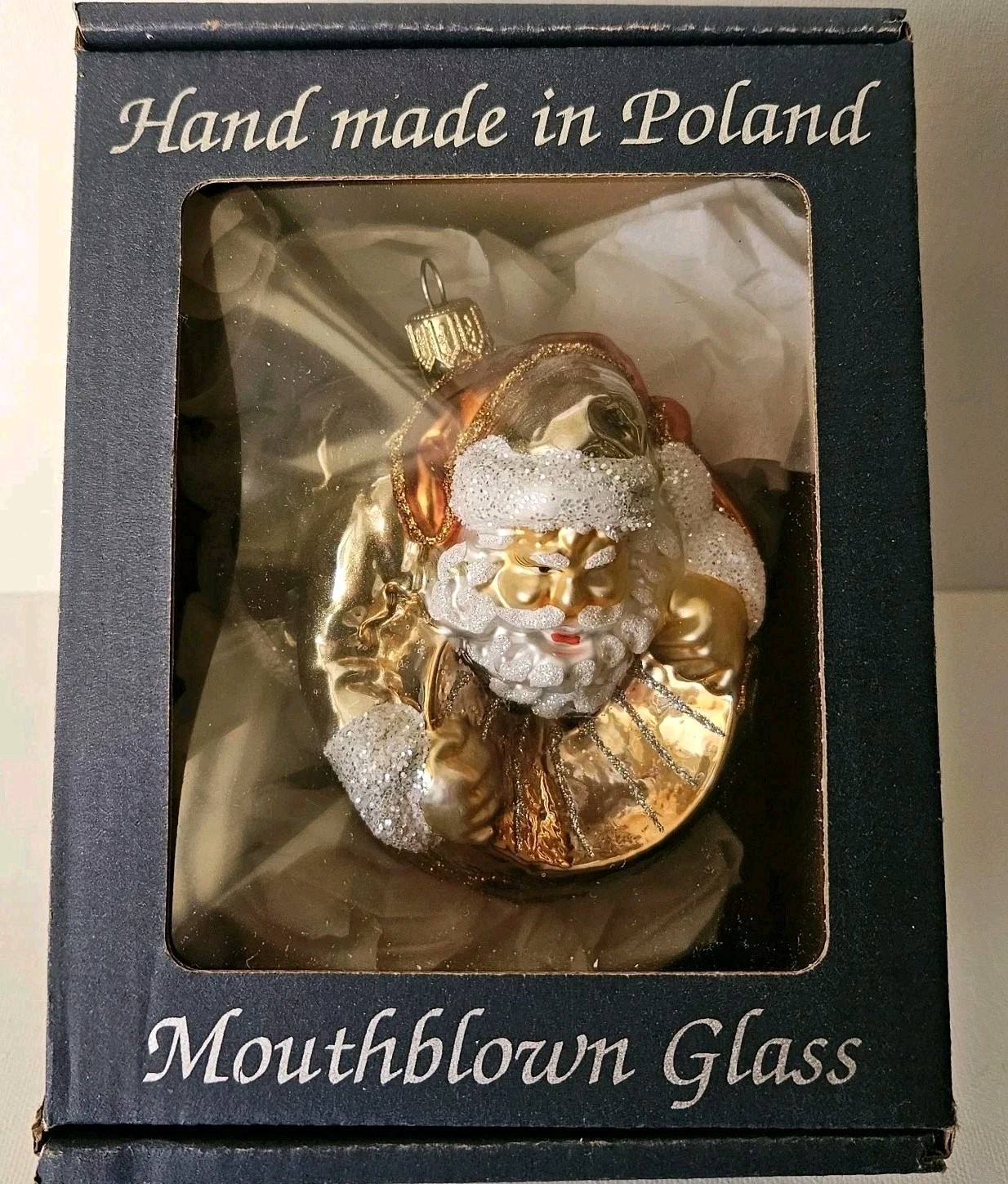 Polish Glass Gold Santa Ornament Sewerynski  Poland Hand Blown In Box 