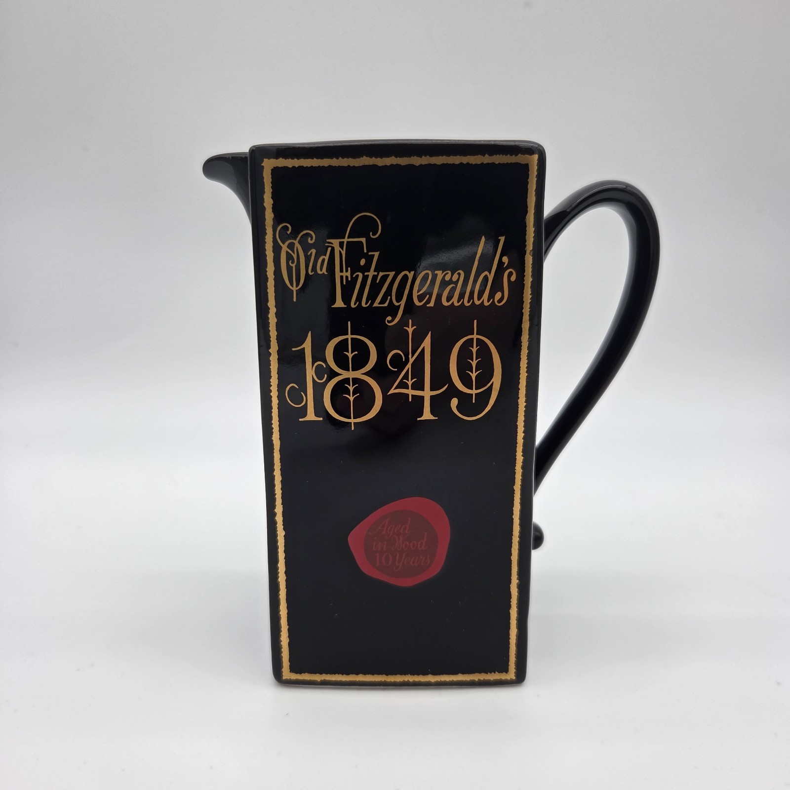 Vintage Old Fitzgerald 1849 Bourbon Whiskey Ceramic Water Pitcher Barware Black