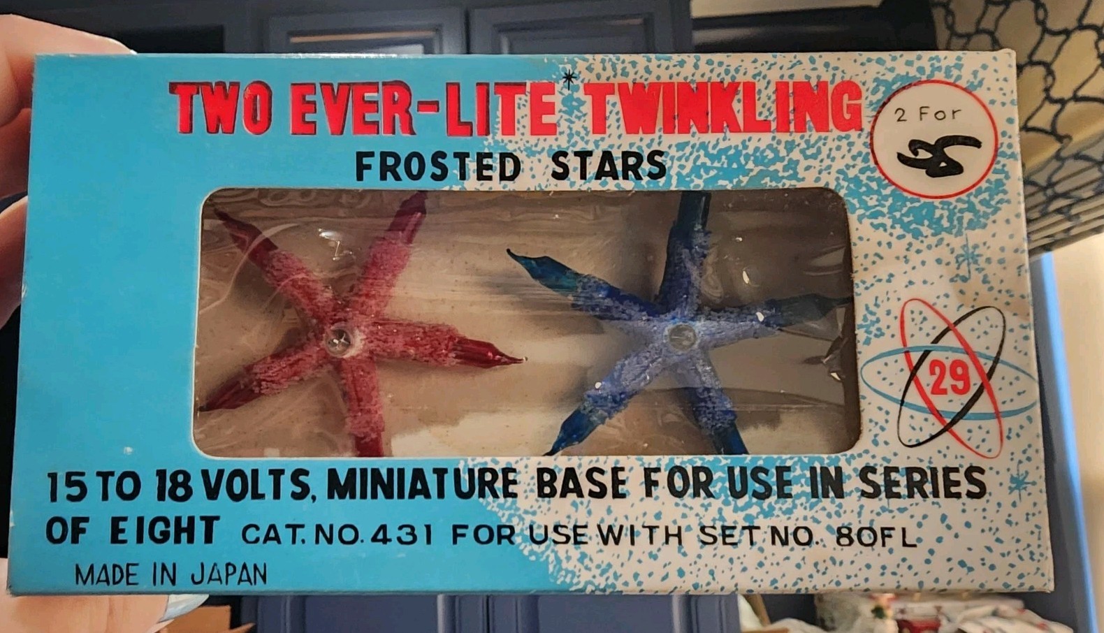 Rare Box of Two Ever-Lite Twinkling Frosted Star Light Bulbs NRFB NOS