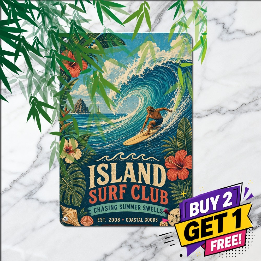 Hawaiian Themed Beer Tin Sign Vintage Island Beach Bar Metal Plaque