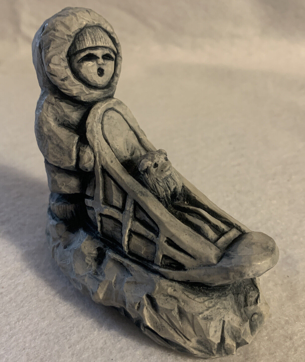 Vintage Earthquake Clay Handmade Eskimo with Sled Figurine/Sculpture 3 1/2\