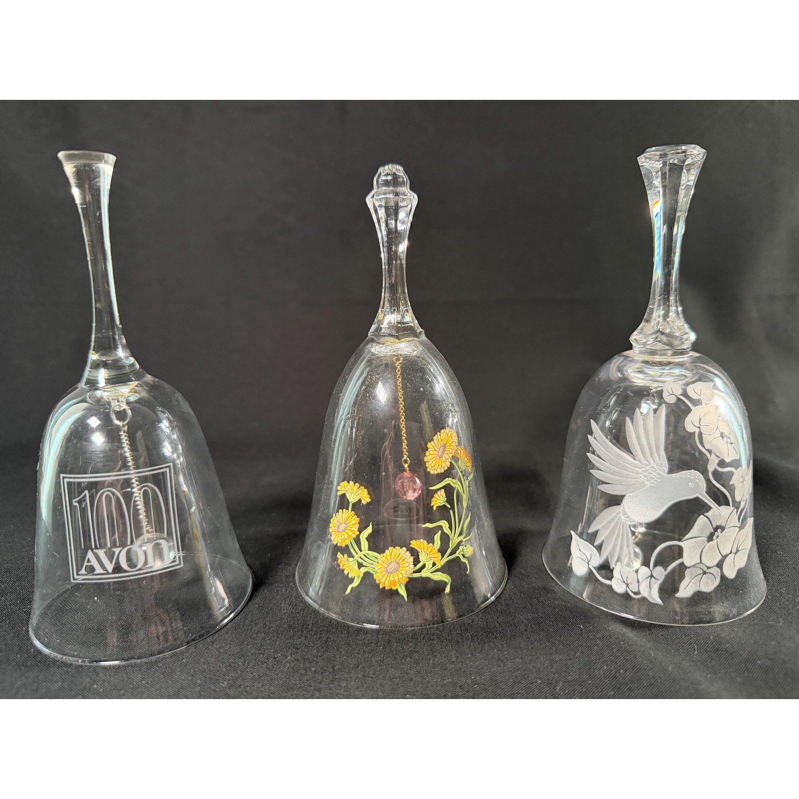 Vintage Avon 24% Lead Crystal Bell Set of 3 Hand Cut Crystal Bells Hummingbird