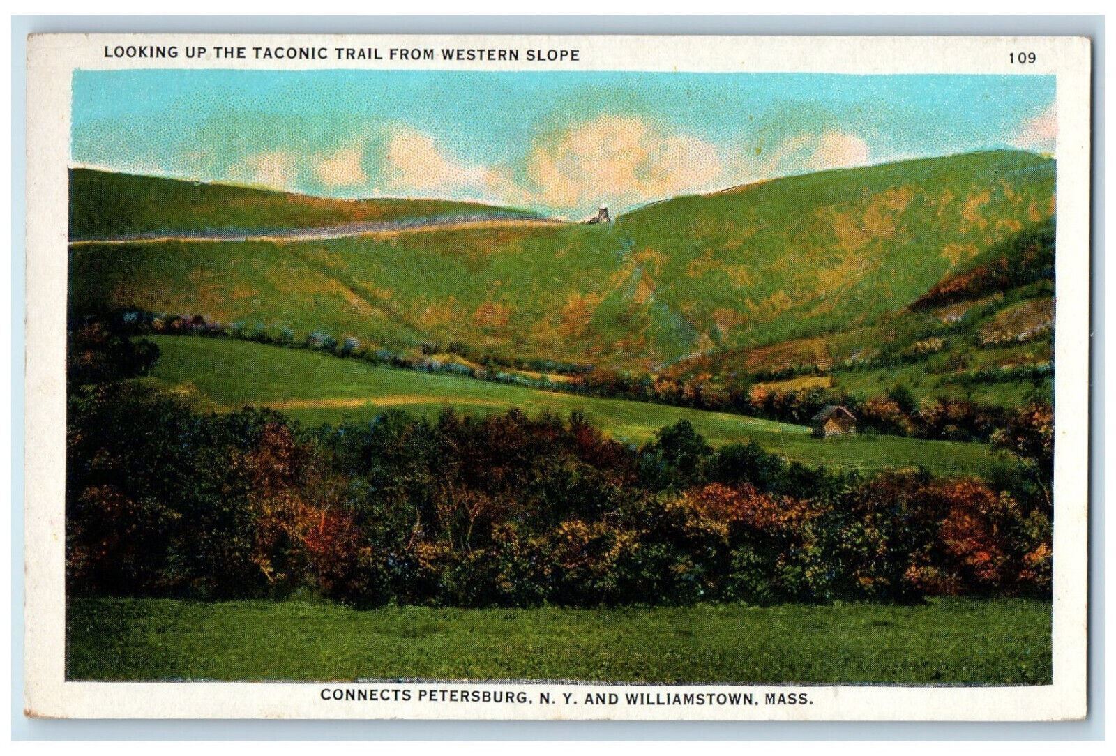 c1930's Looking Up The Taconic Trail from Western Slope Petersburg NY Postcard