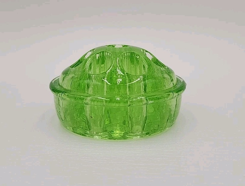 Vintage Antique Uranium Depression Glass Flower Frog 8 Hole