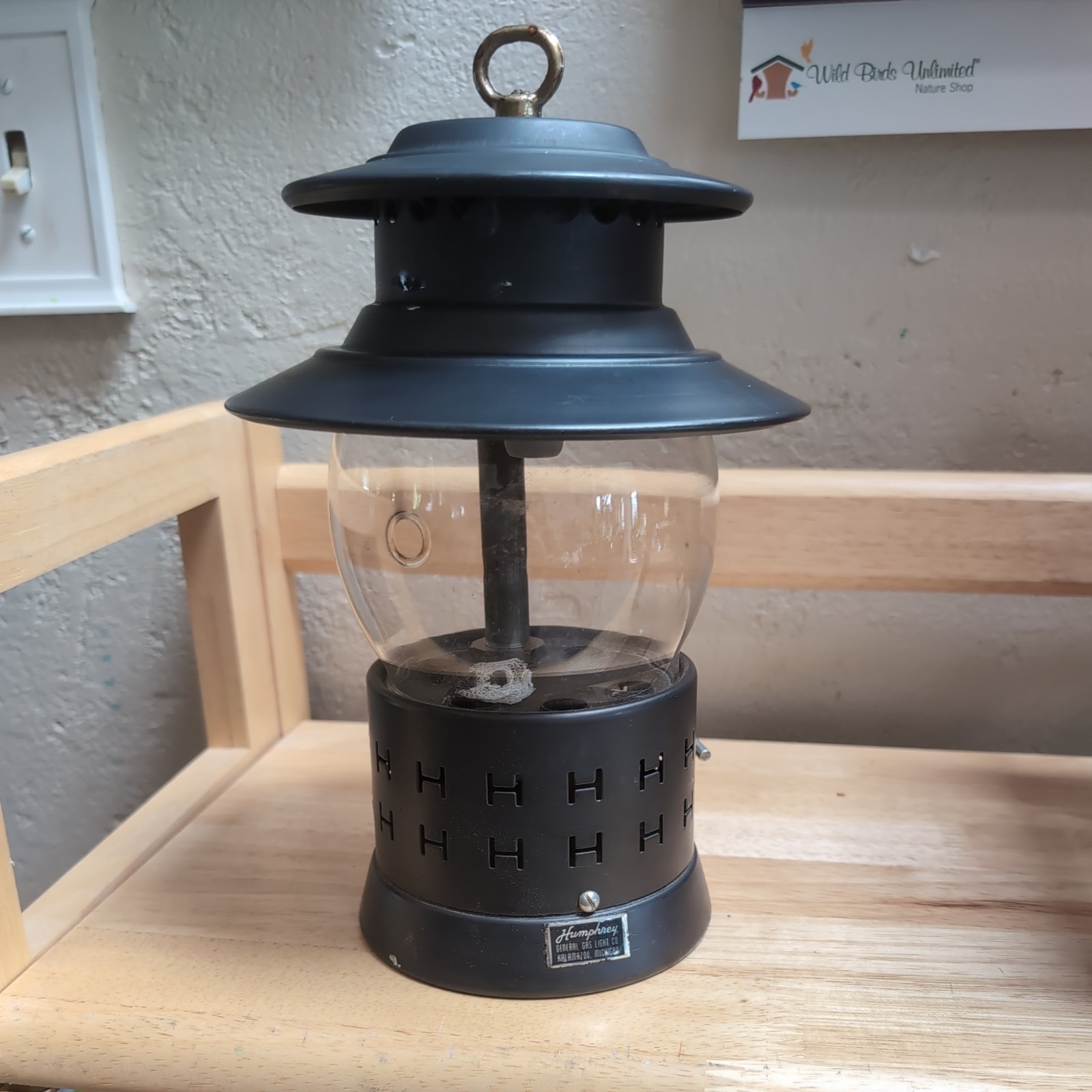 Vintage Humphrey Gas Light Co. Lantern Original Glass Globe 10” Hanging Camping