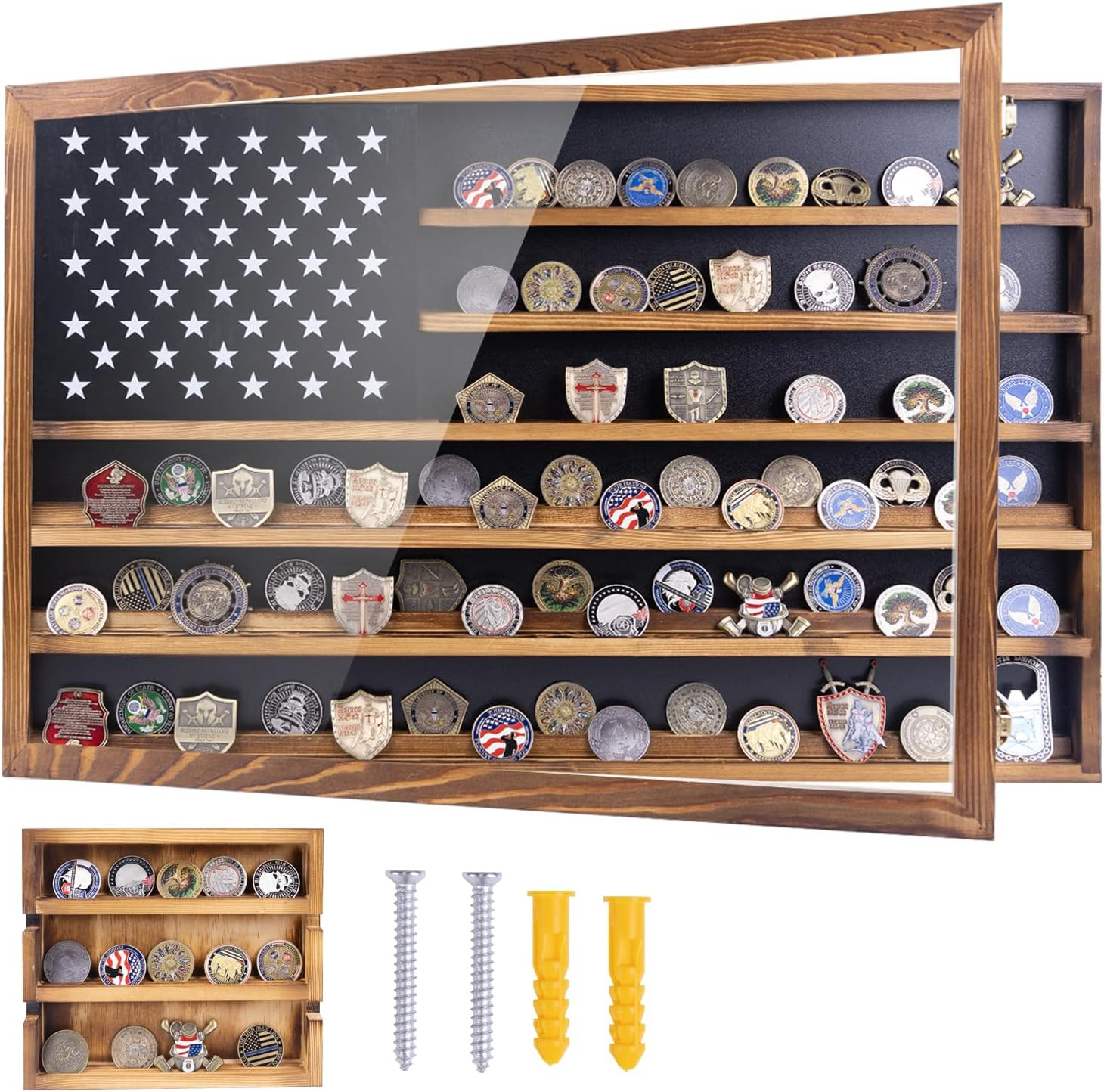 Challenge Coin Display Case – Large Horizontal Wall Mounted Cabinet with Acrylic Challenge Coin Display Case – Large Horizontal Wall Mounted Cabinet with Acrylic