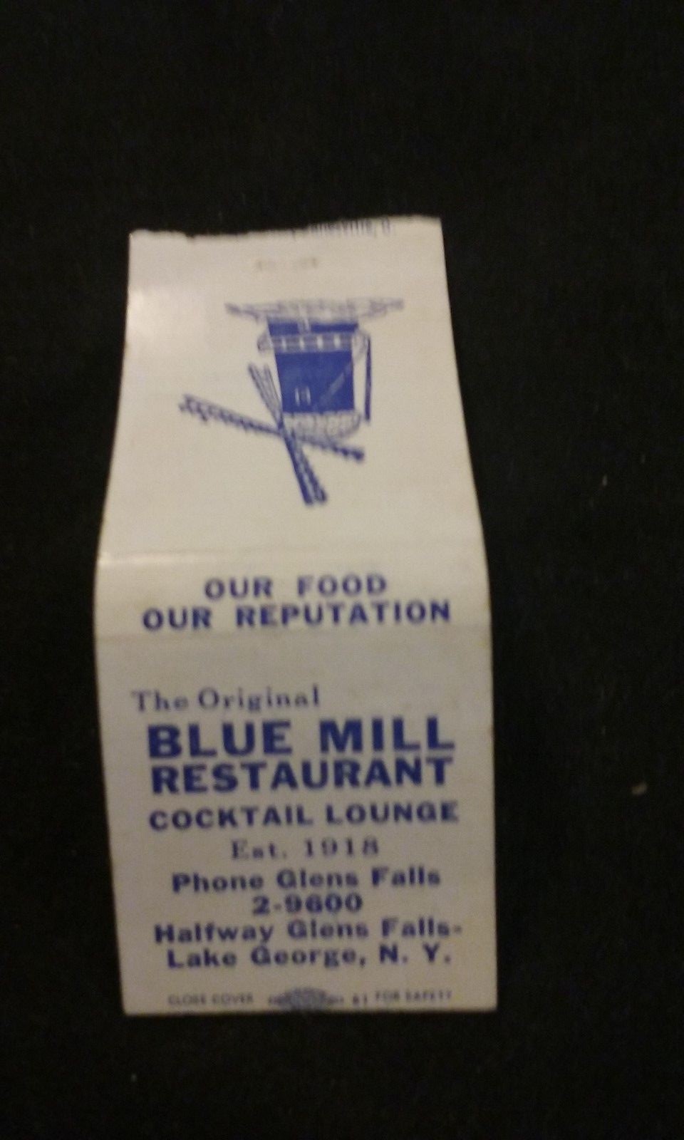 The Original Blue Mill Restaurant Cocktail Lounge Lake Geoge NY Matchbook Cover