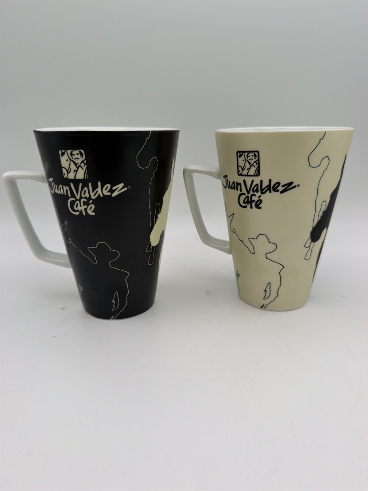 Set Of 2 Juan Valdez Cafe Mule Cowboy Silhouette Black/Ivory/White Mug EUC