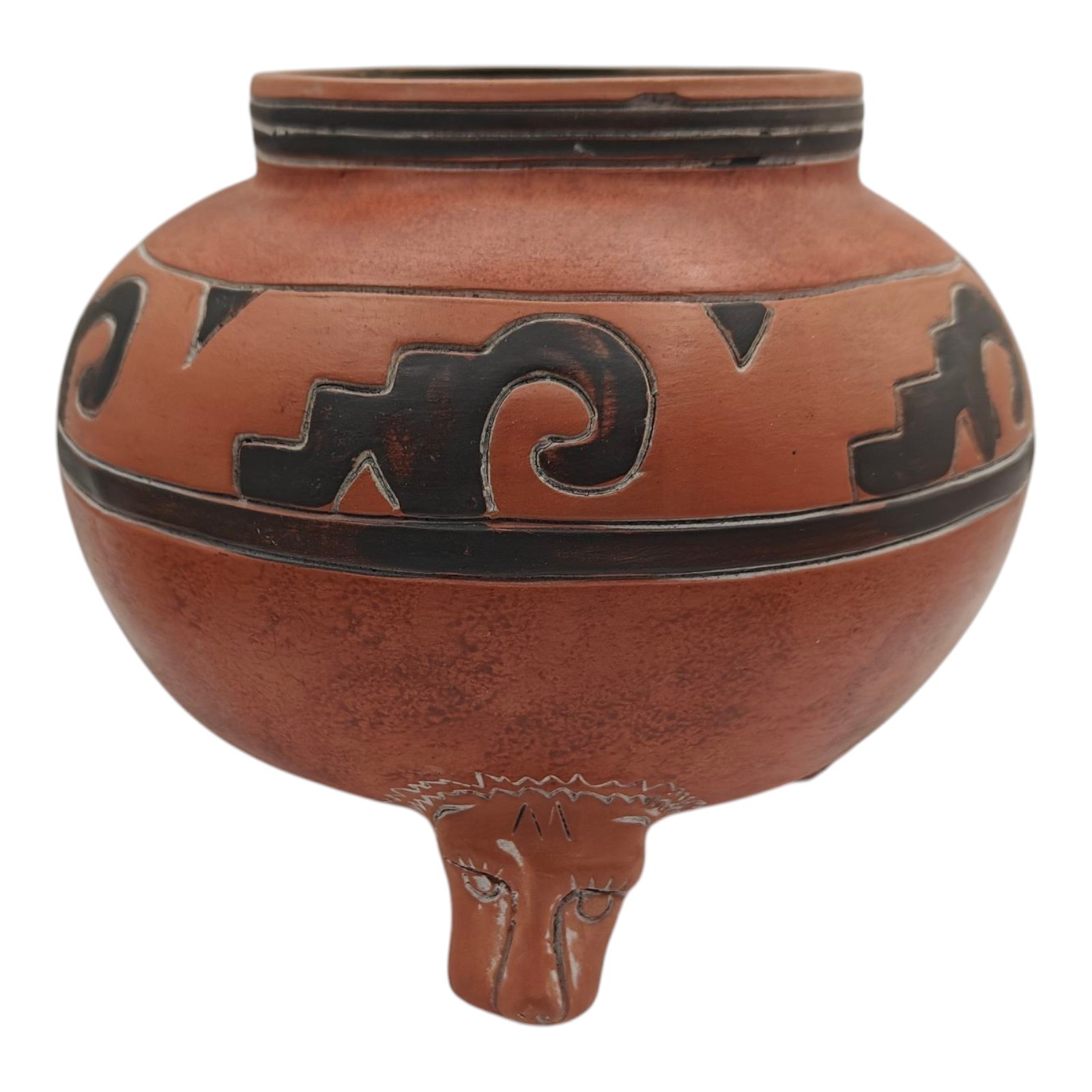 LEOPOLDO DE MEXICO HANDMADE TERRA COTTA POTTERY SOUTHWESTERN 3 LEGGED POT VESSEL