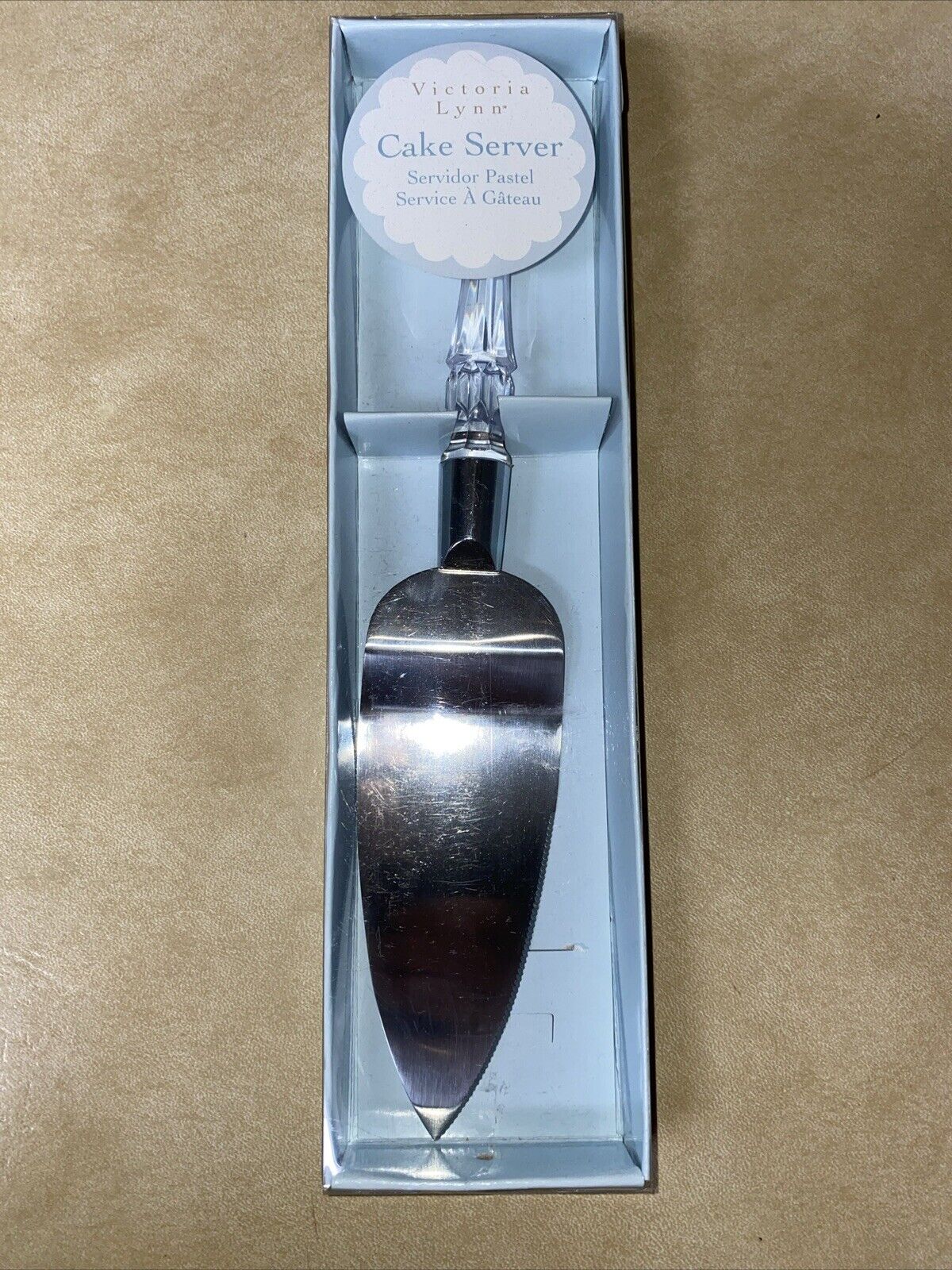 VICTORIA LYNN ENGRAVEABLE CAKE SERVER- FAUX CRYSTAL HANDLE - NEW IN BOX