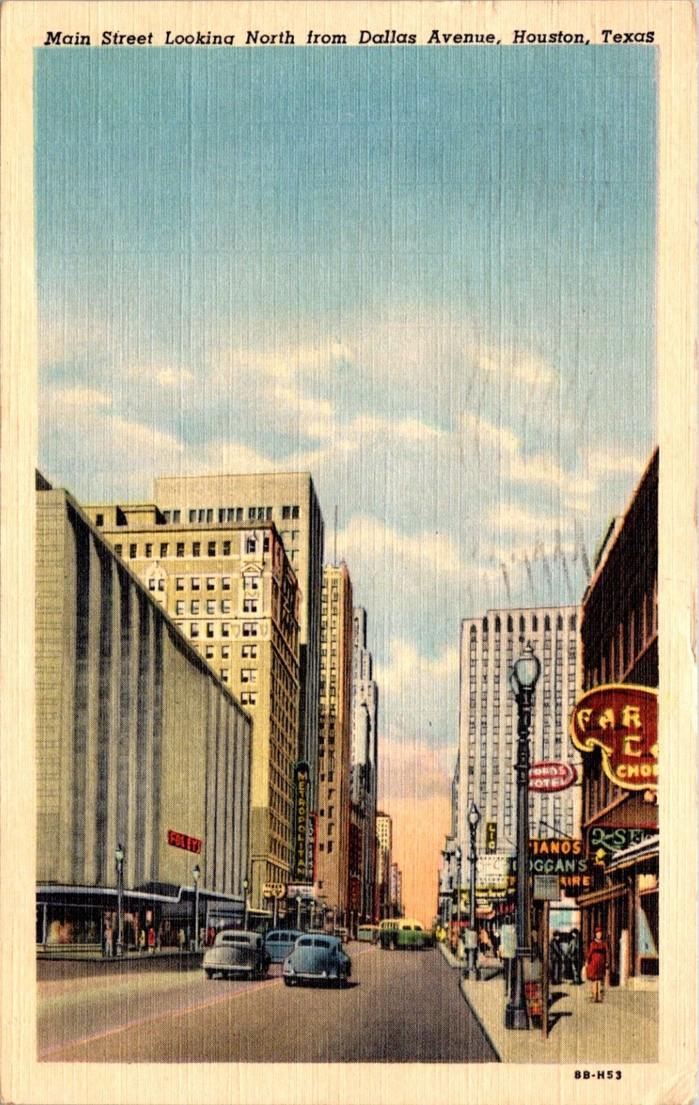 Houston, TX Main Street Looking North from Dallas Avenue Postcard