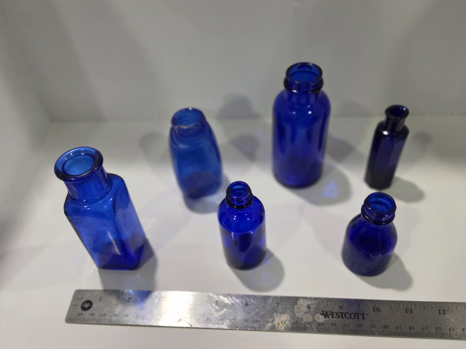 Vintage Cobalt Blue Glass Bottle Collection Small Medicine Apothecary Vials Lot