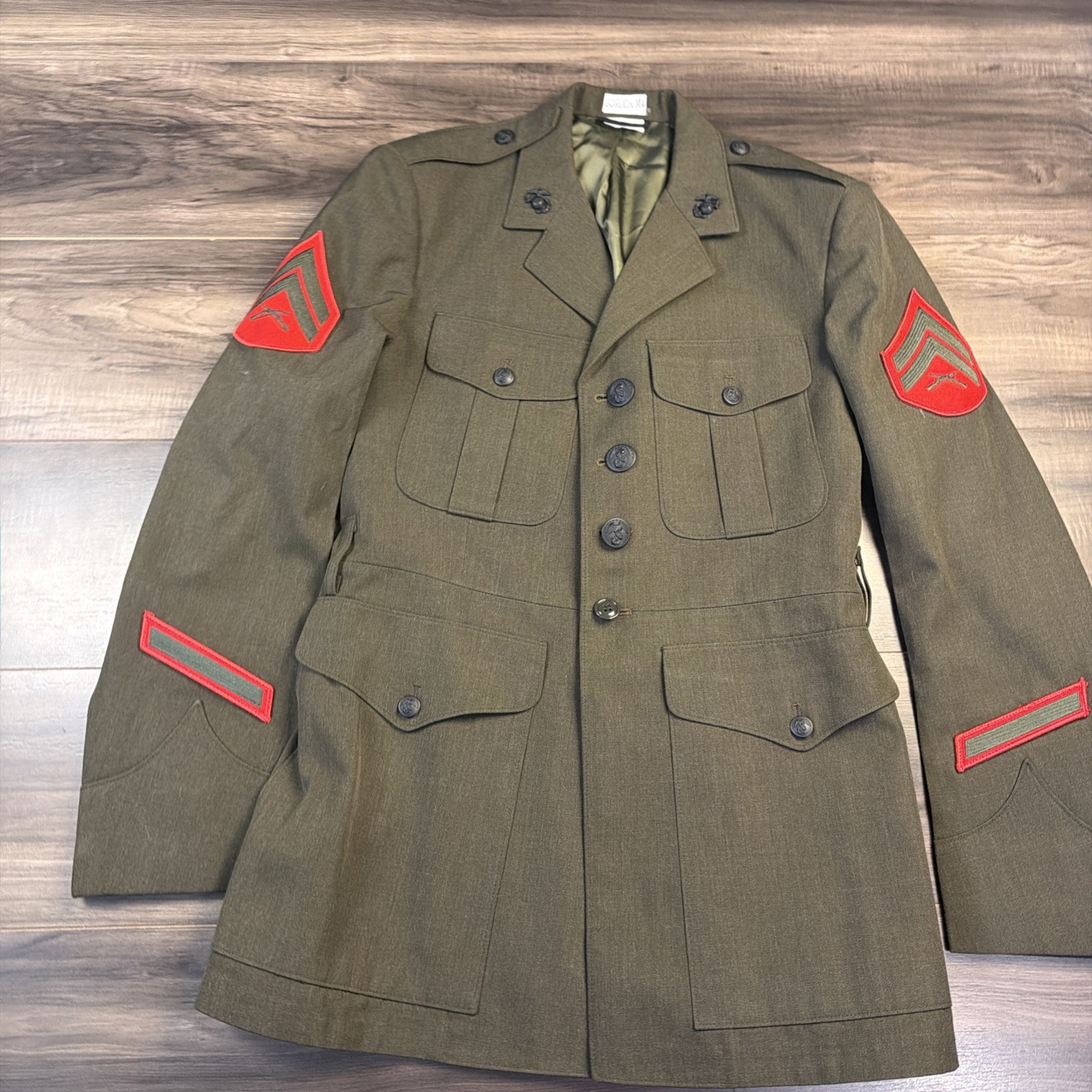 Vintage USMC Alpha Coat US Marine Dress Jacket Tropical Green Uniform 41R