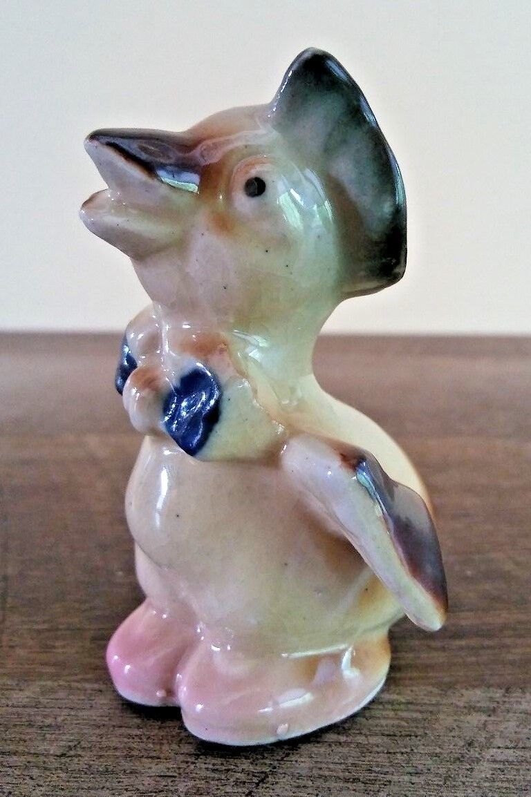 Duck In Hat & Bowtie Figurine Hand Painted Ceramic Vintage Occupied Japan