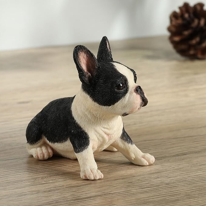 Boston Terrier Puppy Hand Painted Polystone Animal Figurine