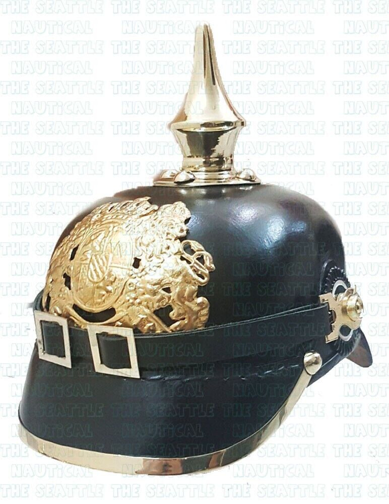 Imperial Bavarian Militaria Leather Helmet New German Leather Pickelhaube Helmet