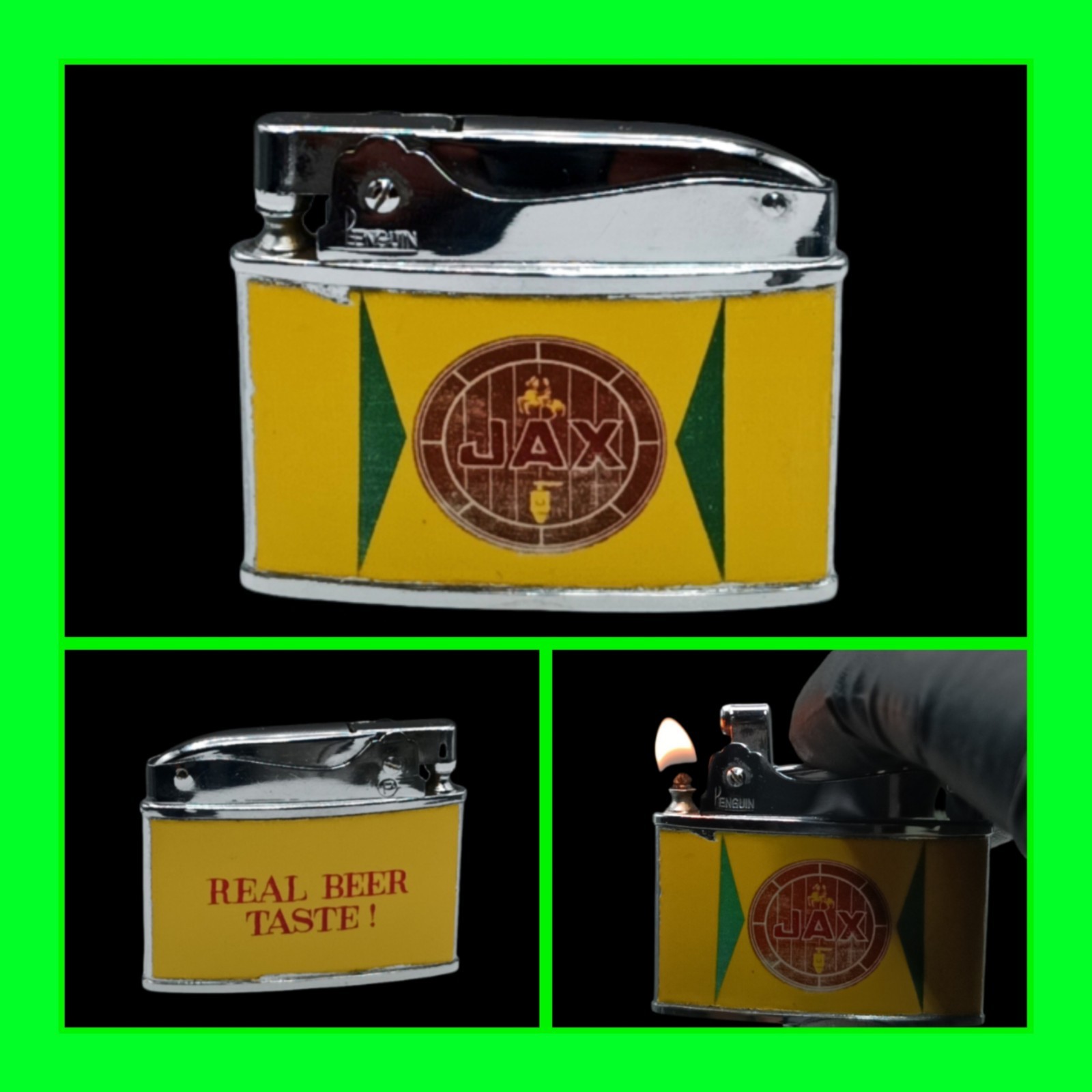 Vintage Jax Beer Double Sided Flat Ad Petrol Lighter - In Working Condition RARE