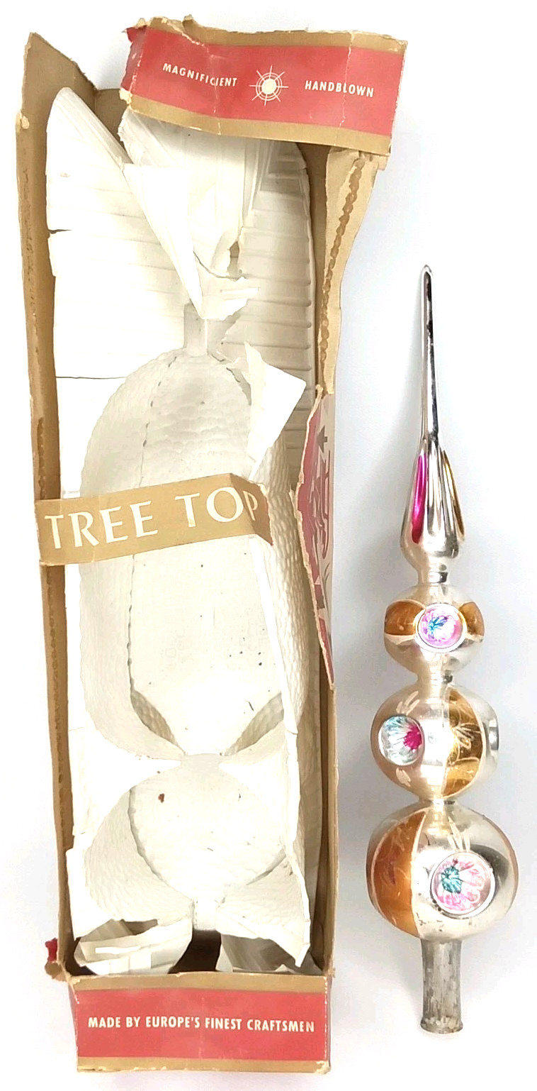 Vintage 1950s 9 Indent Glass Spire Top Christmas Tree Topper With Original Box
