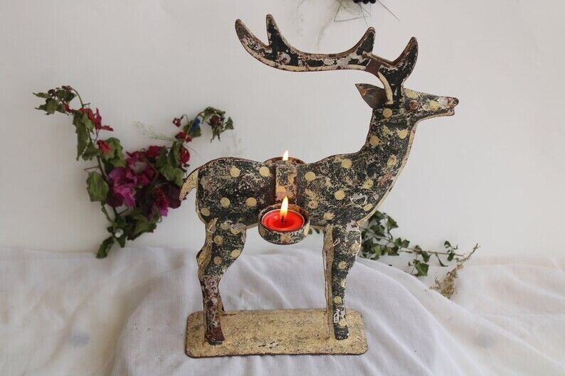 Candle Stand Christmas and festive deer candle stand for décor Vintage Metalli