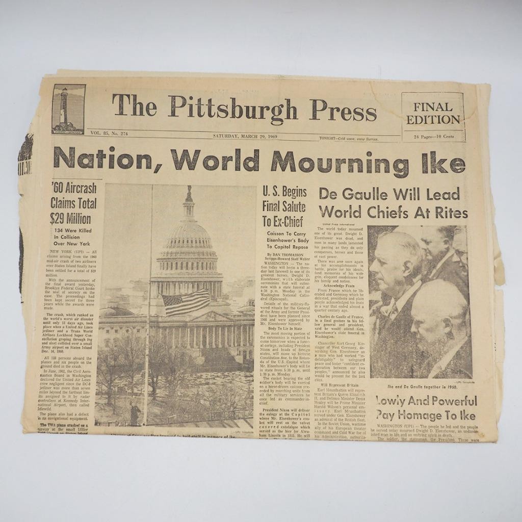 Newspaper Pittsburgh Press December 29 1969 Ike Dwight Eisenhower Death