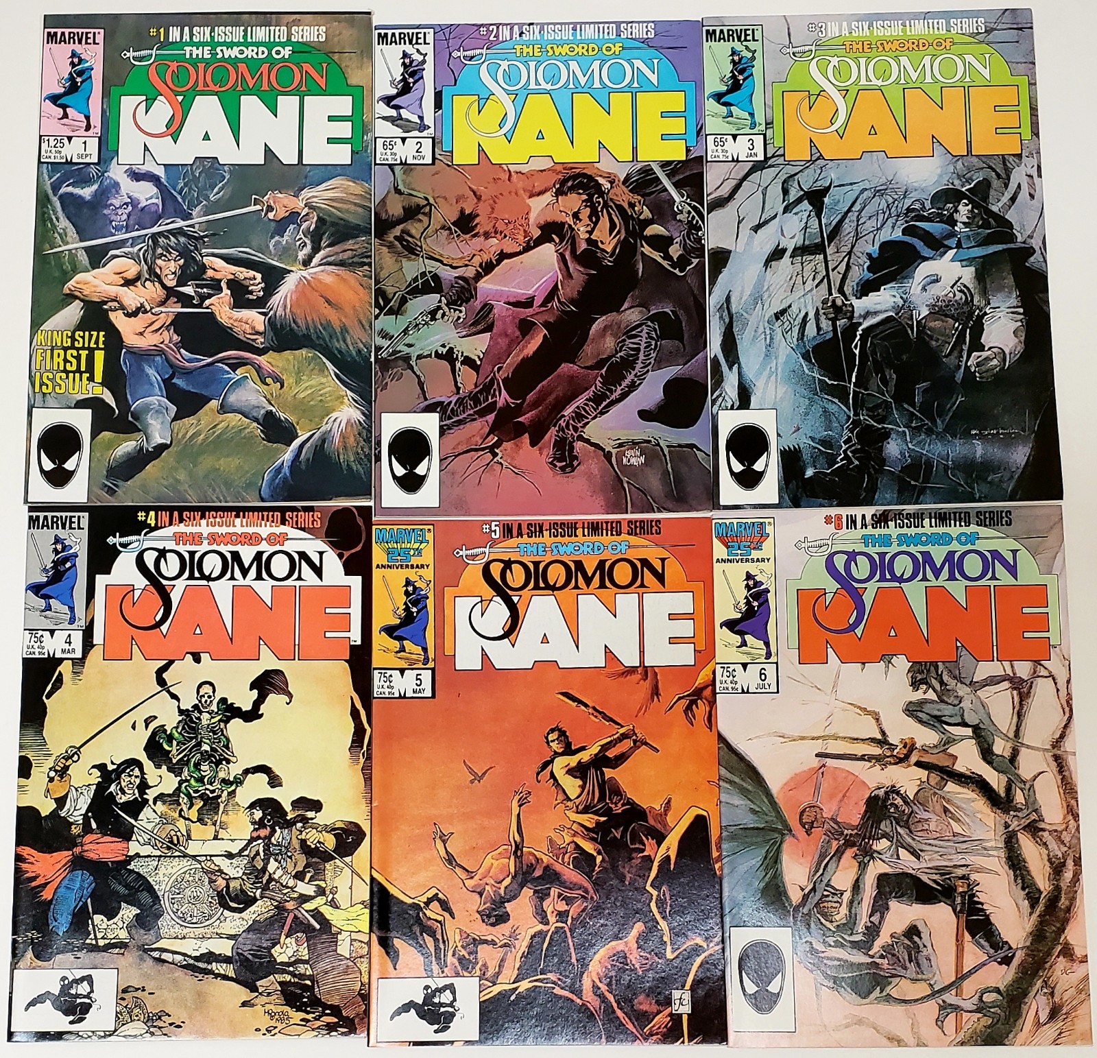 THE SWORD of SOLOMON KANE  1 2 3 4 5 6 Marvel Comics 1985 Limited Series SET Lot