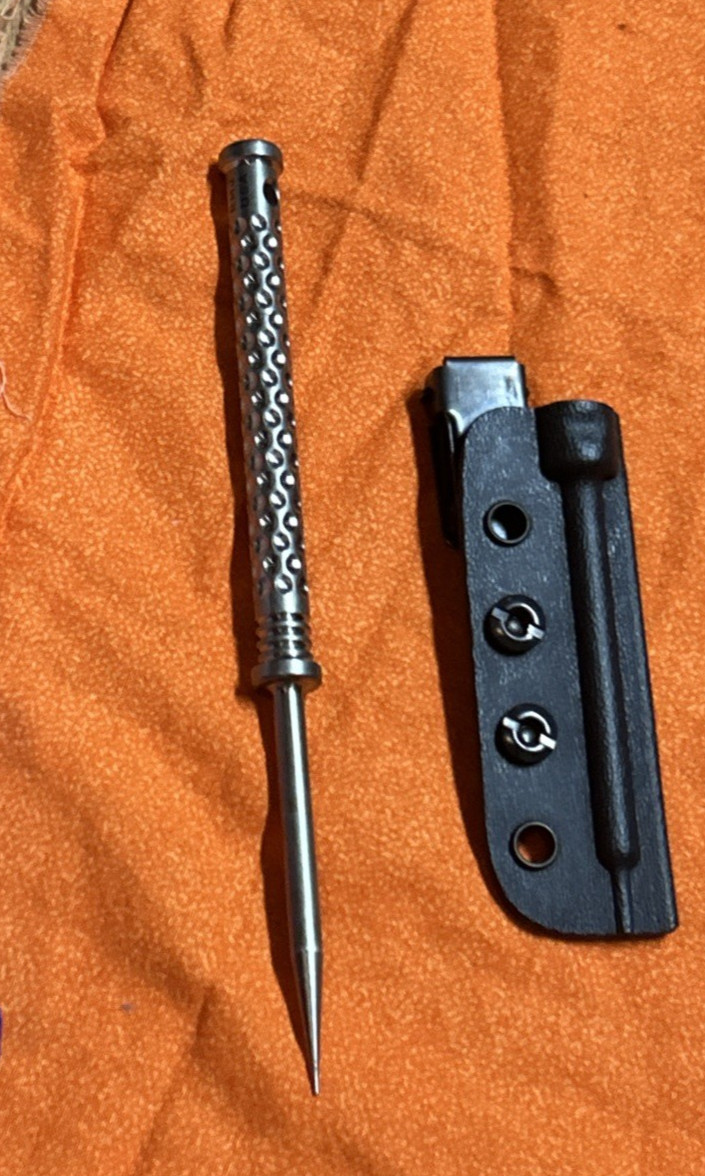 RMJ Tactical Pentagon Pick Titanium  Satin with Kydex Sheath