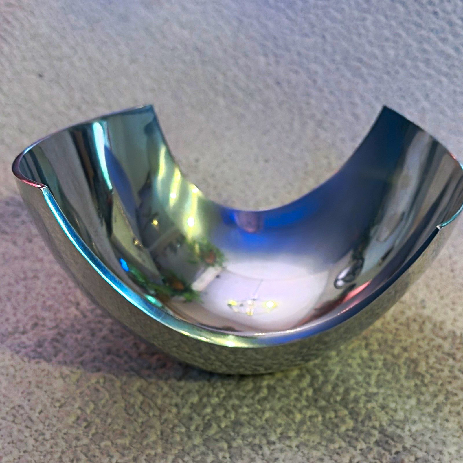 Michael Lax Polished ML-6017 Silver Tone Metal Modern Abstract Decorative Bowl