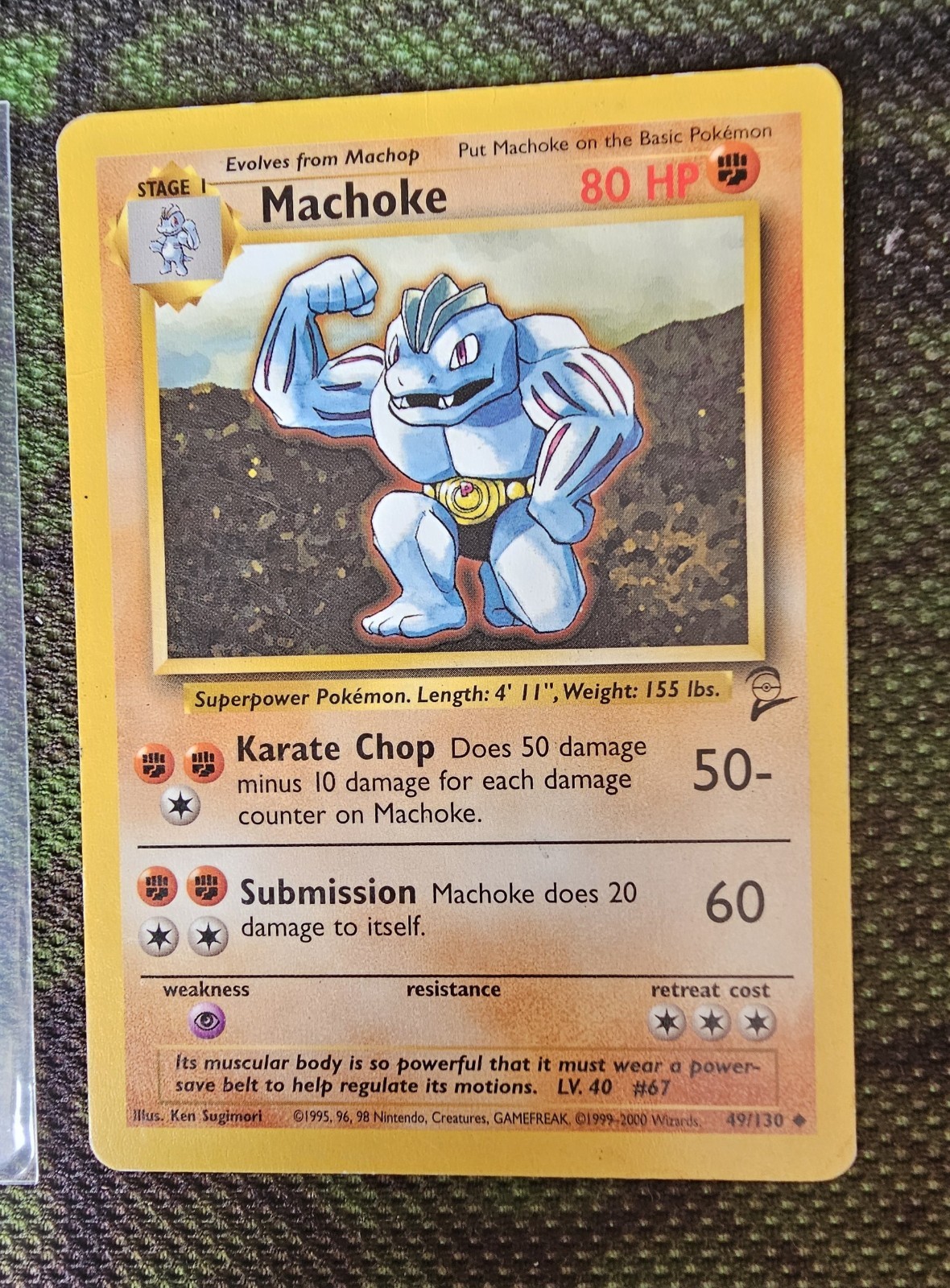 Pokémon TCG Light Machoke 49/130 Base Set 2 WOTC Vintage 1999 LP