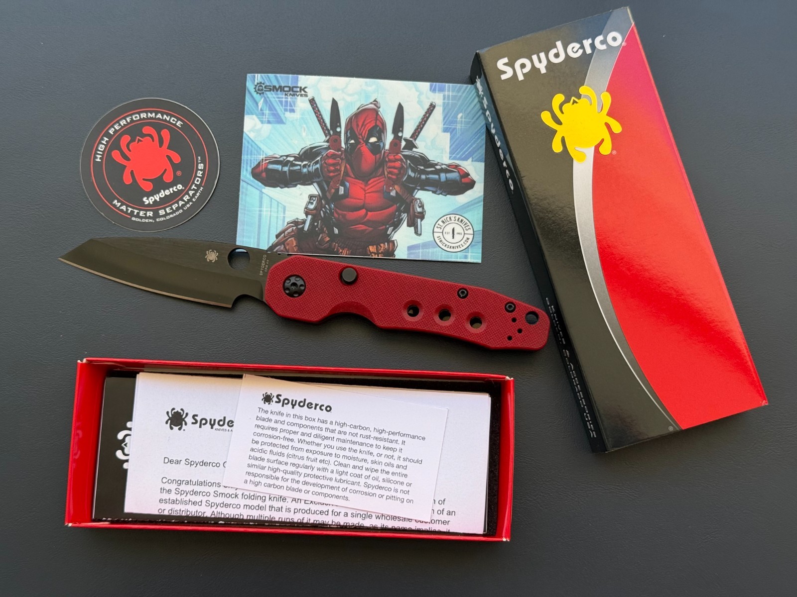 Spyderco Smock C240 CPM-4V Black TiCN Red G10 Folding Knife St Nick\'s Sprint Run