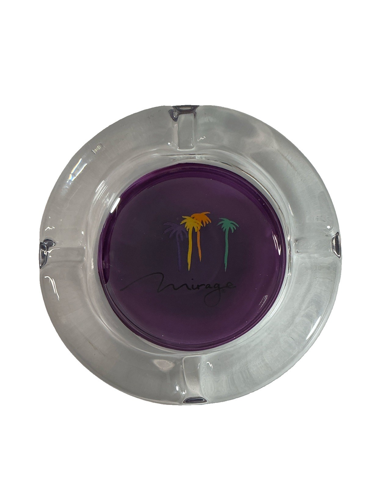 Vintage Mirage Casino Hotel Ashtray Las Vegas Strip Purple Clear Glass Palm Tree