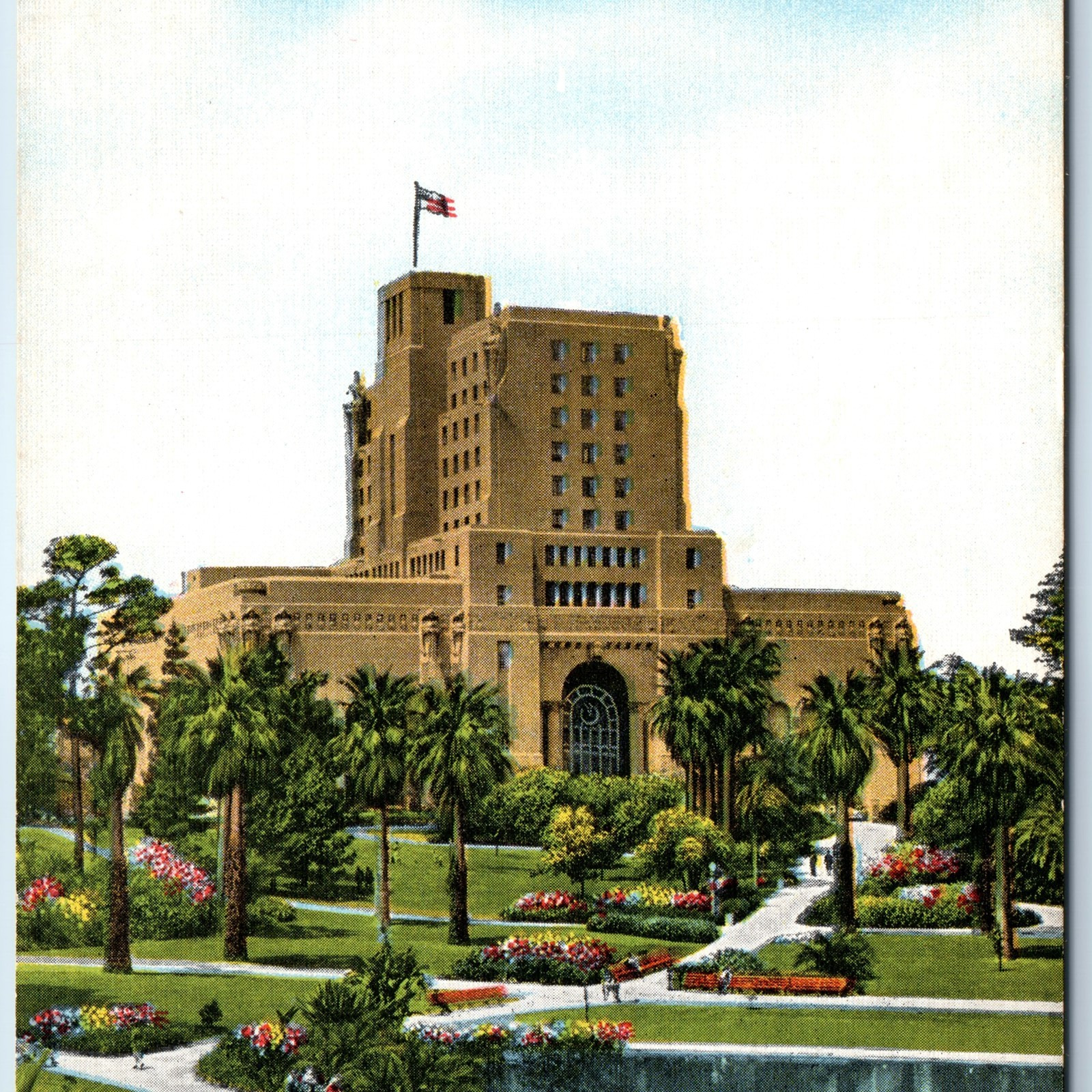 c1940s Los Angeles, CA Elks Temple #99 Art Deco Architecture Palm Garden PC A246