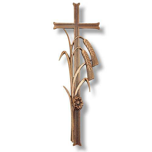 Elegant Brass Cross with Ear of Wheat Ideal for Outdoor Monuments 56cm x 19cm